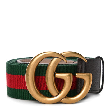 Gucci Nylon Textured Calfskin Double G Web 40mm Belt 90 36 Green Red Dark Cocoa 1 of 5