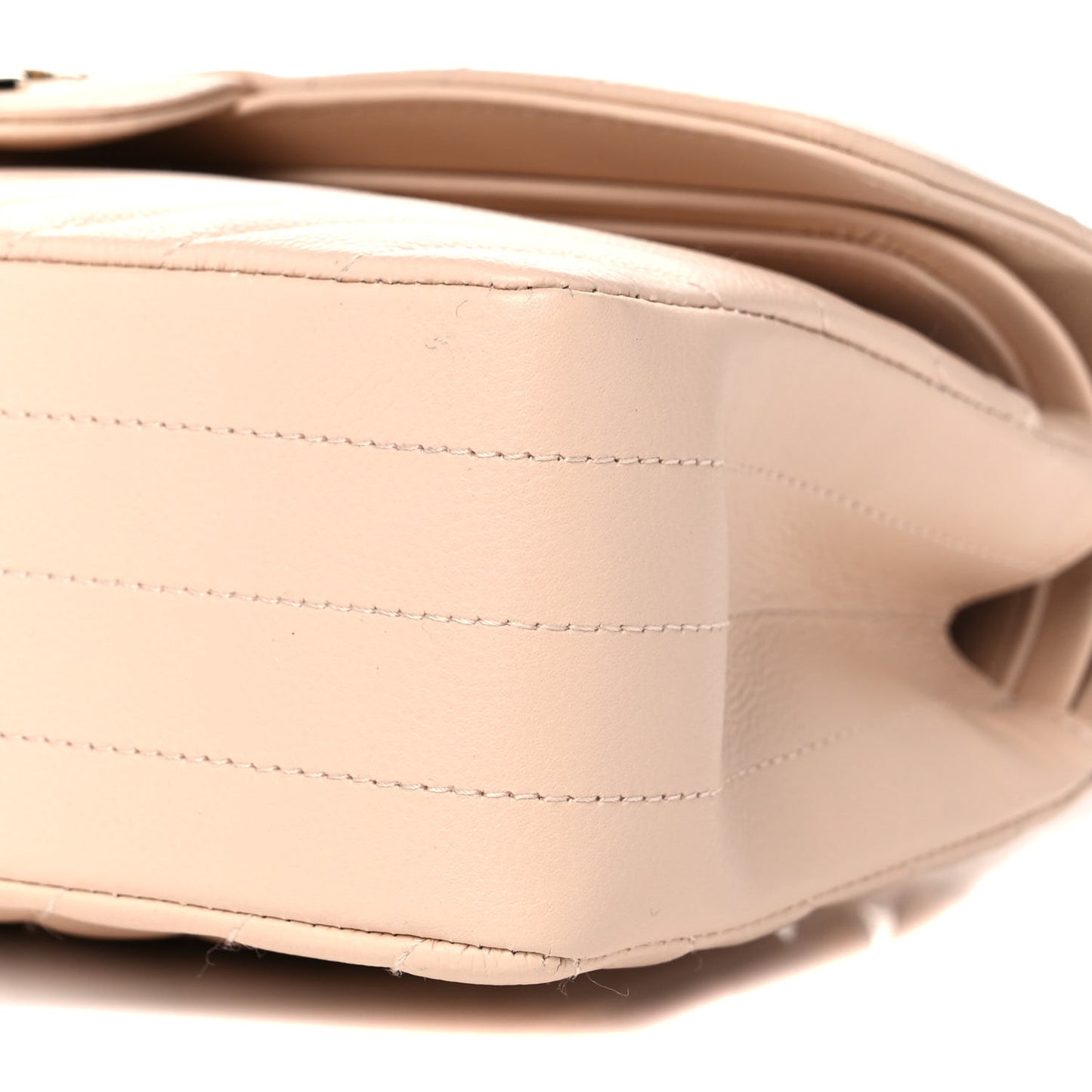 Caviar Chevron Quilted Small Double Flap Beige