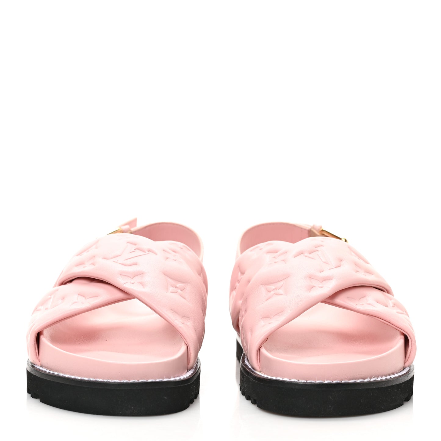 Lambskin Monogram Embossed Paseo Flat Comfort Sandals 38 Rose Clair