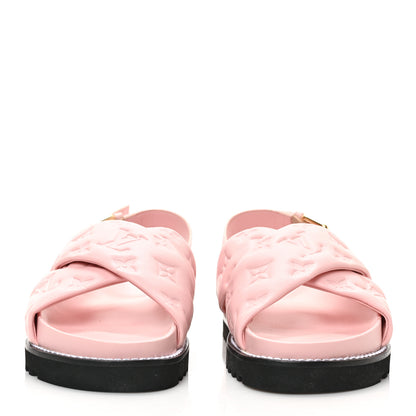 Louis Vuitton Lambskin Monogram Embossed Paseo Flat Comfort Sandals 38 Rose Clair 3 of 8