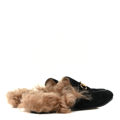 Gucci Velvet Fur Womens Princetown Slippers 37.5 Black 4 of 12