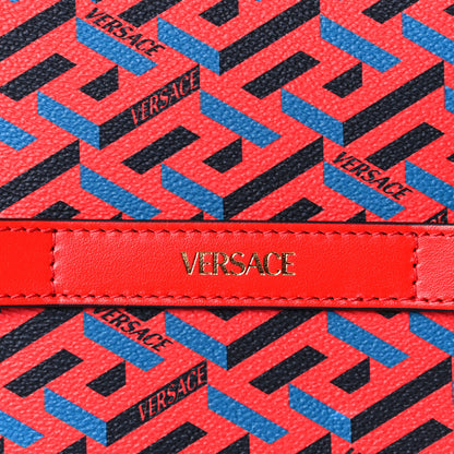 Versace Coated Canvas Calfskin La Greca Signature Tote Bag Blue Red 3 of 9