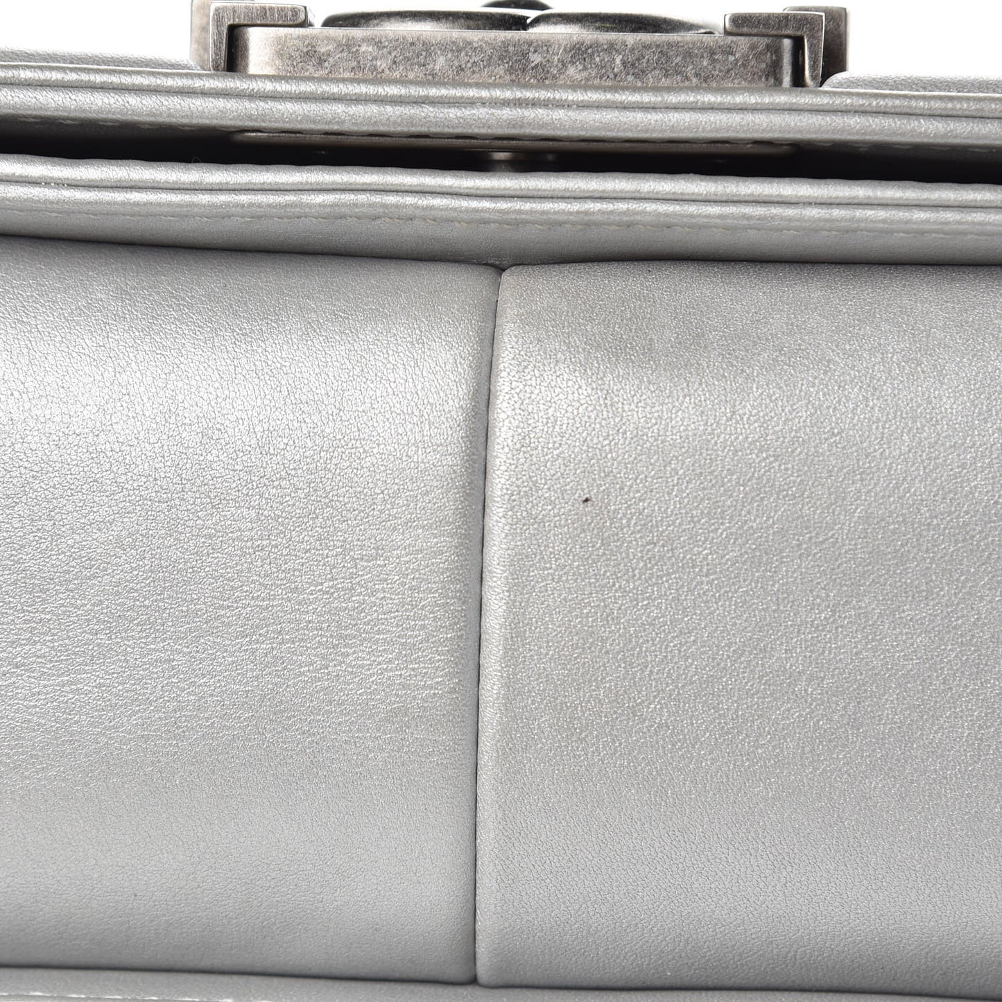 Metallic Calfskin Quilted Medium Boy Flap Silver