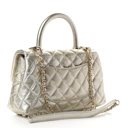 Chanel Metallic Aged Calfskin Quilted Mini Coco Handle Flap Gold 3 of 10