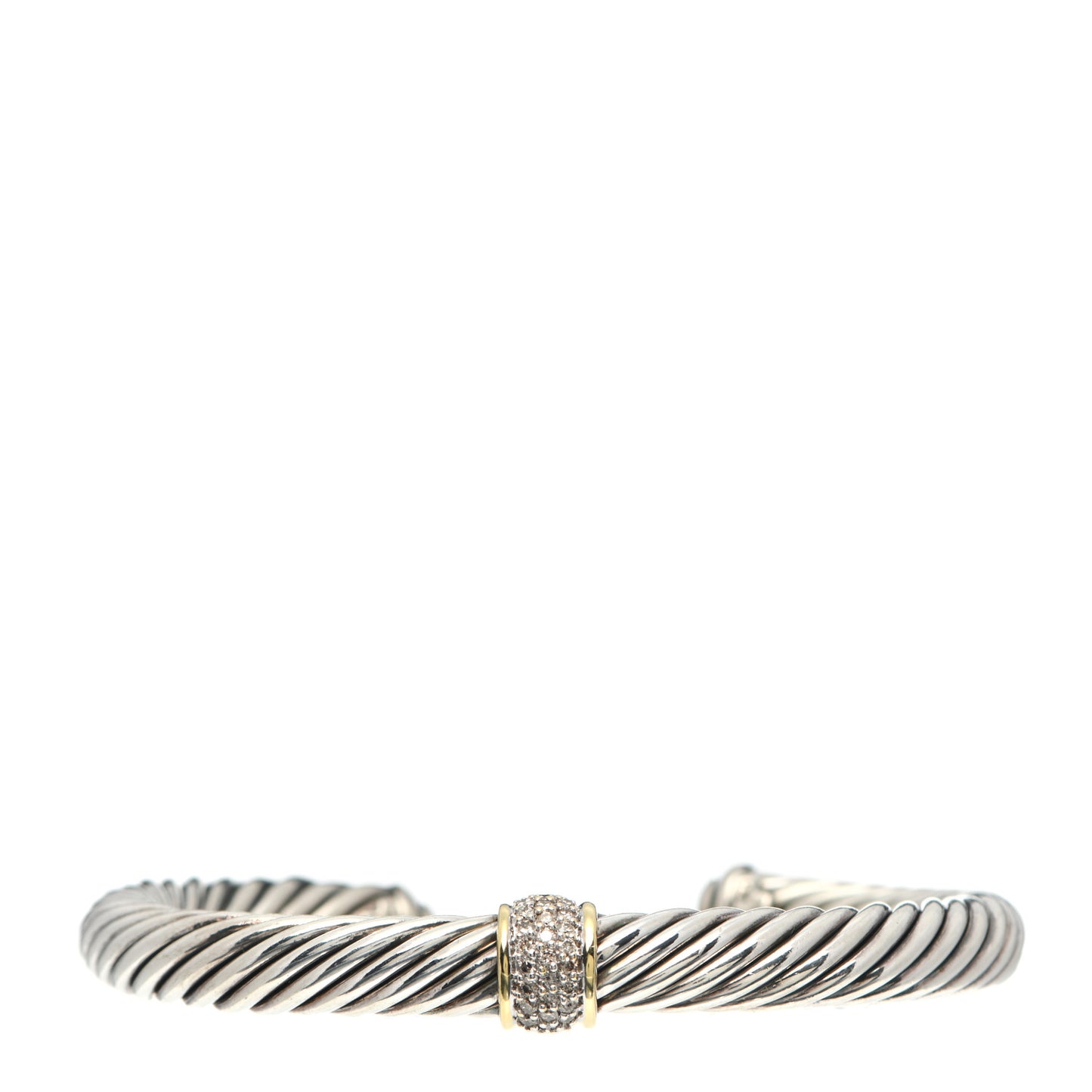 Sterling Silver 18K Yellow Gold Diamond 7mm Cable Classics Station Bracelet