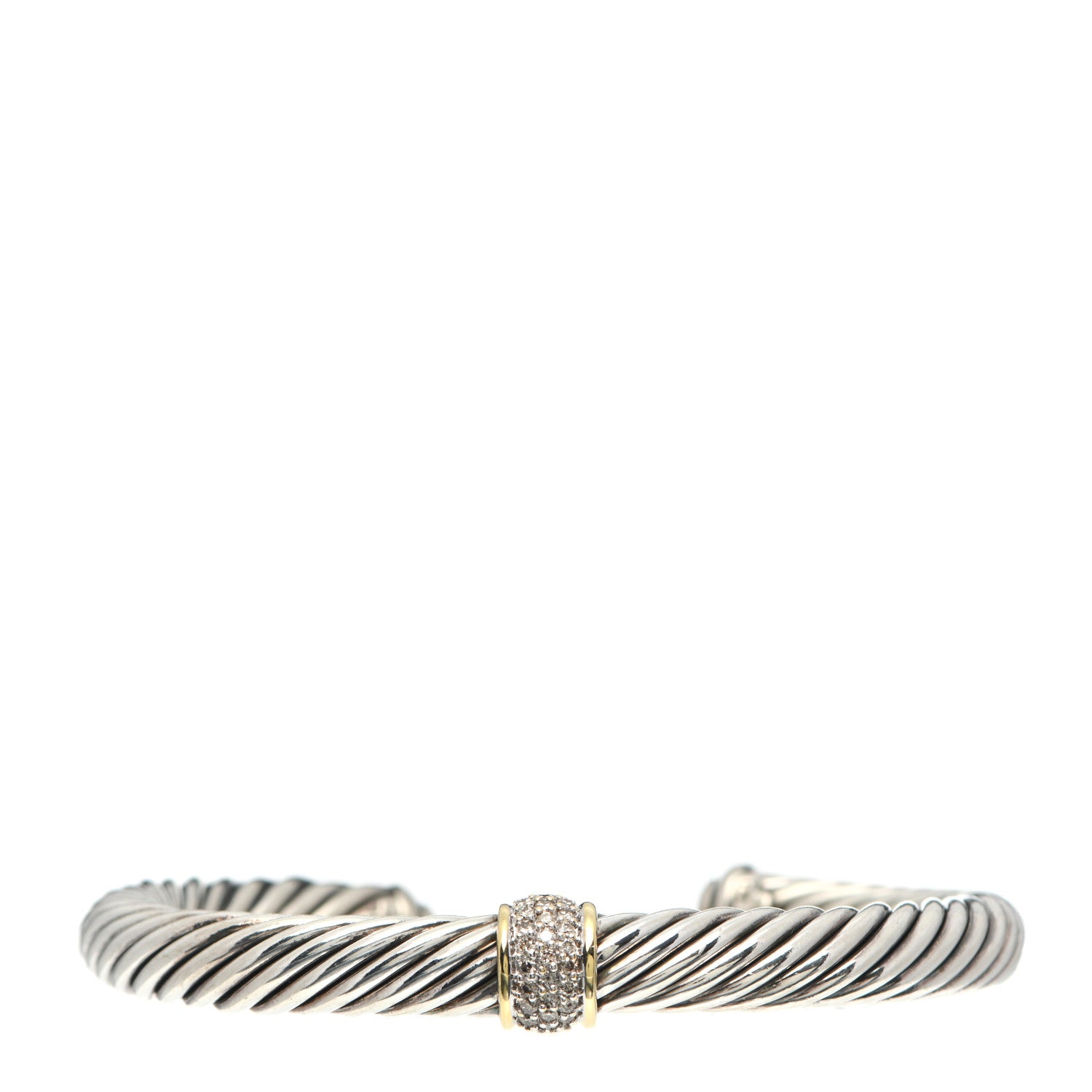David Yurman Sterling Silver 18K Yellow Gold Diamond 7mm Cable Classics Station Bracelet 1 of 4