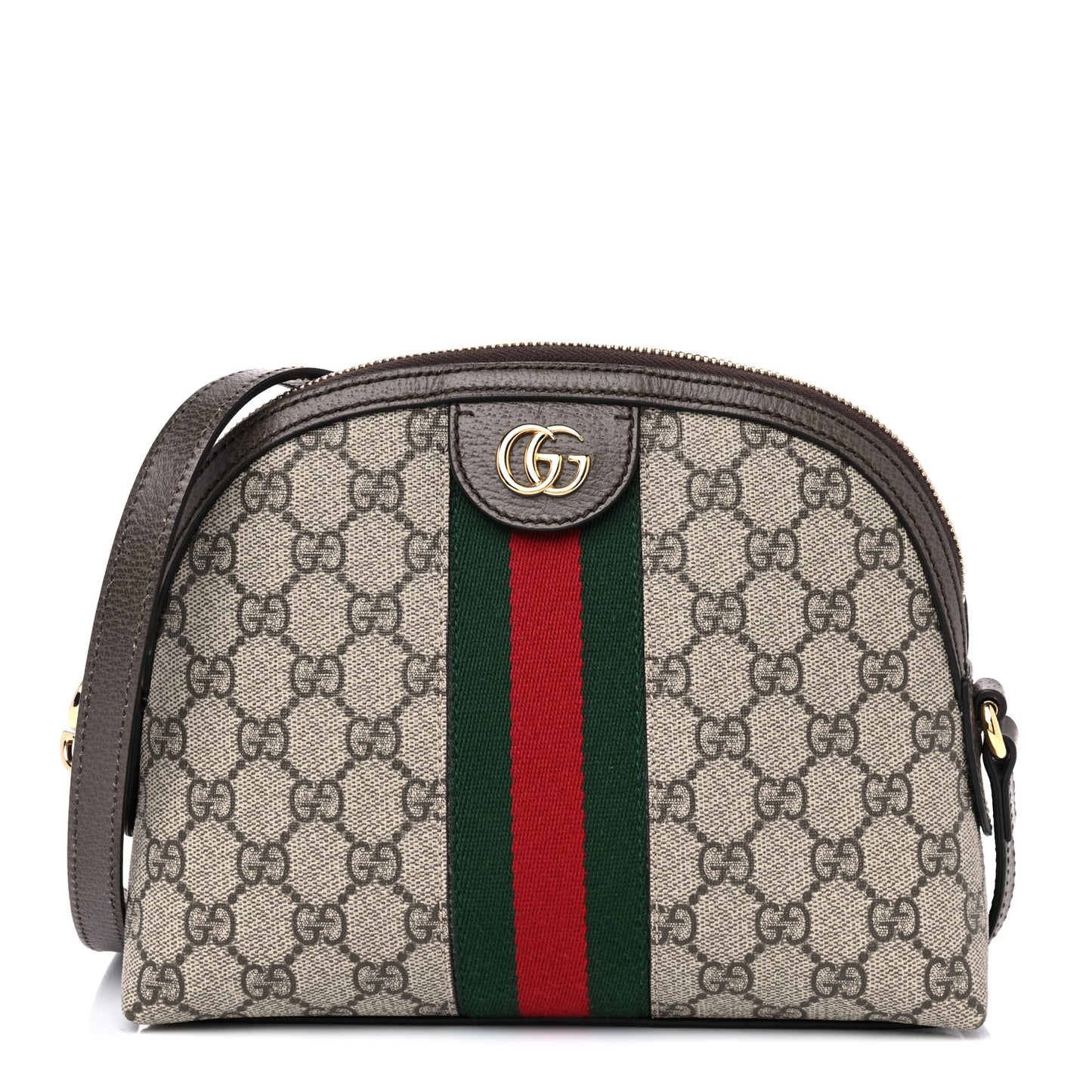 GG Supreme Monogram Textured Dollar Calfskin Web Small Ophidia Dome Shoulder Bag Beige Ebony New Acero
