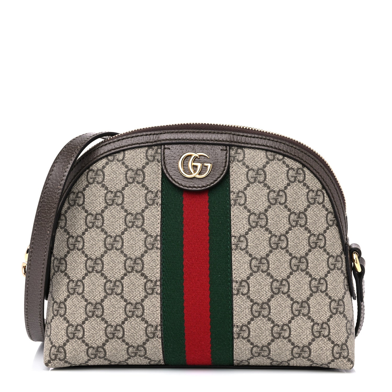 Gucci GG Supreme Monogram Textured Dollar Calfskin Web Small Ophidia Dome Shoulder Bag Beige Ebony New Acero 1 of 10