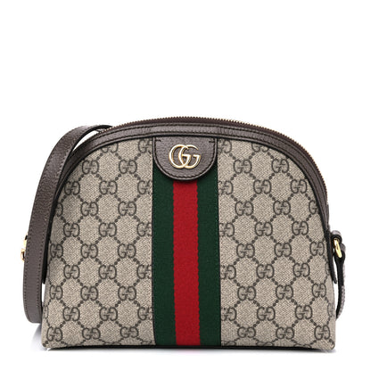 Gucci GG Supreme Monogram Textured Dollar Calfskin Web Small Ophidia Dome Shoulder Bag Beige Ebony New Acero 1 of 10
