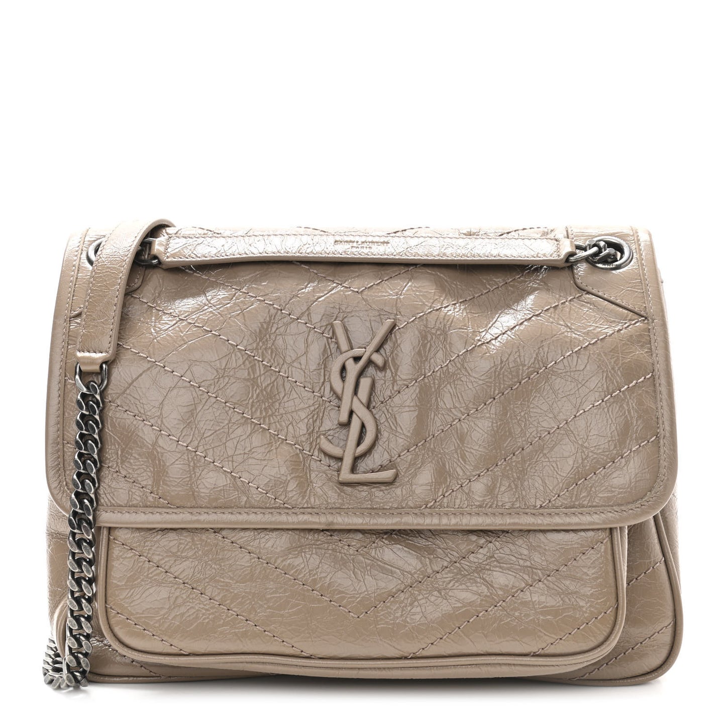 Crinkled Calfskin Matelasse Monogram Medium Niki Chain Satchel Light Natural