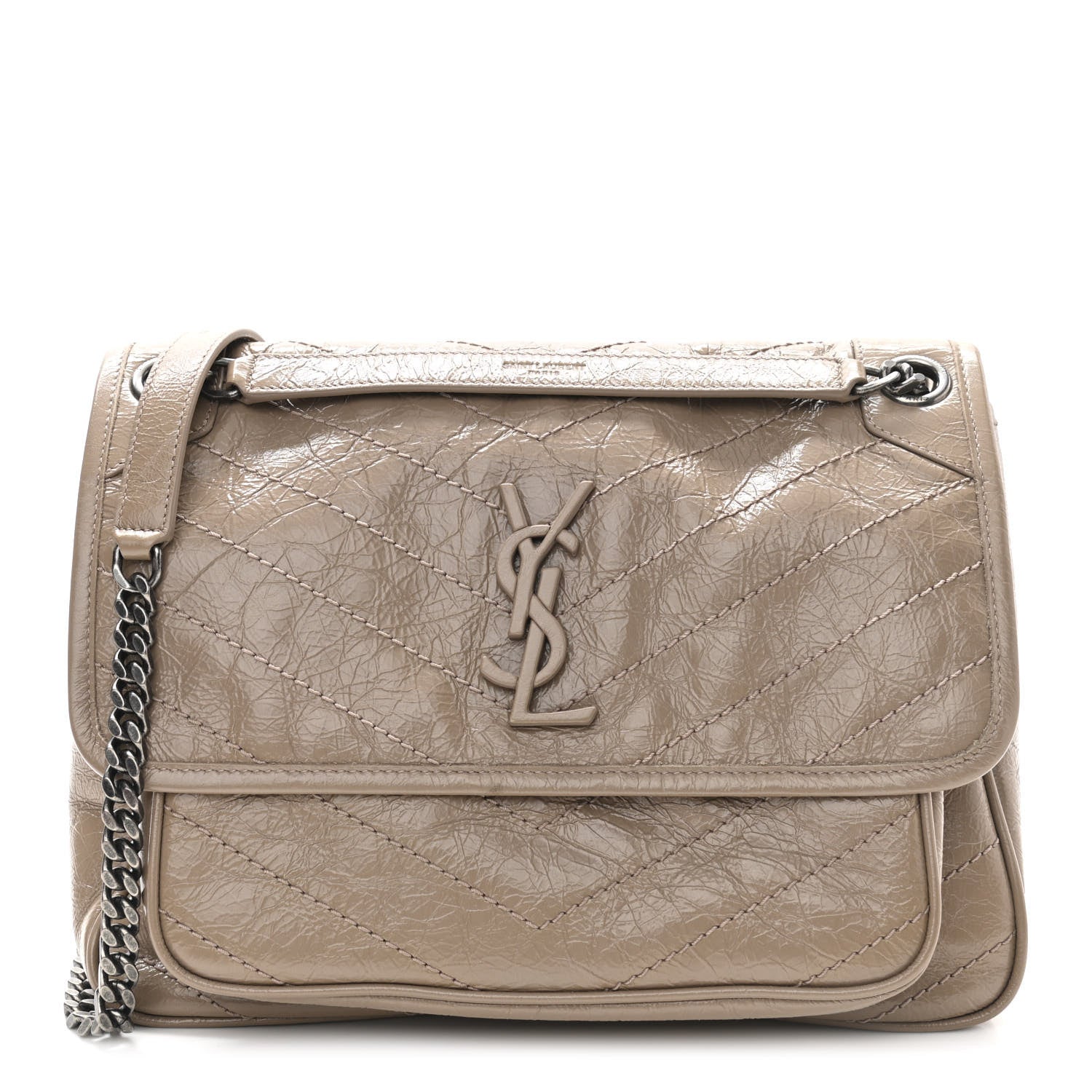 Saint Laurent Crinkled Calfskin Matelasse Monogram Medium Niki Chain Satchel Light Natural 1 of 11