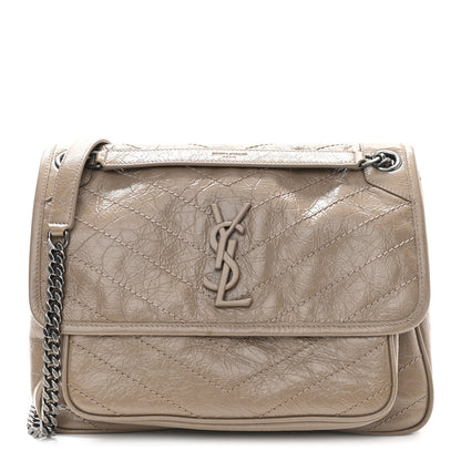 Saint Laurent Crinkled Calfskin Matelasse Monogram Medium Niki Chain Satchel Light Natural 1 of 11