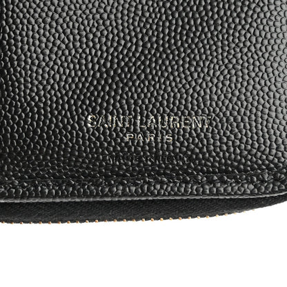 Saint Laurent Grain De Poudre Matelasse Chevron Monogram Compact Zip Around Wallet Black 7 of 8