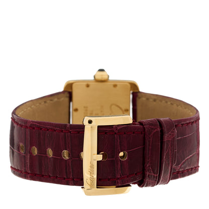 Cartier 18K Yellow Gold Alligator 32mm Tank Divan Quartz Watch Burgundy 3 of 4