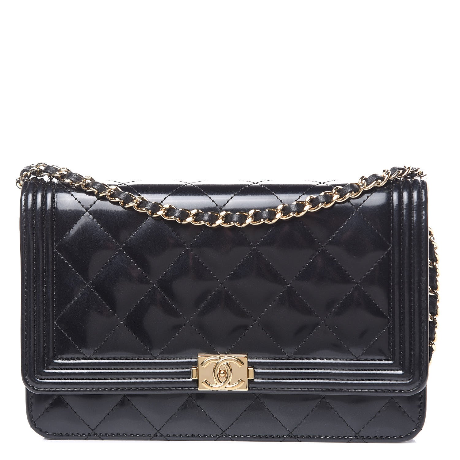 Chanel Glazed Calfskin Quilted Boy Wallet On Chain WOC Black 1 of 19