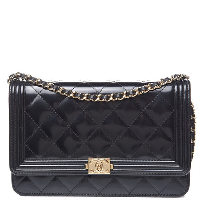 Chanel Glazed Calfskin Quilted Boy Wallet On Chain WOC Black 1 of 19