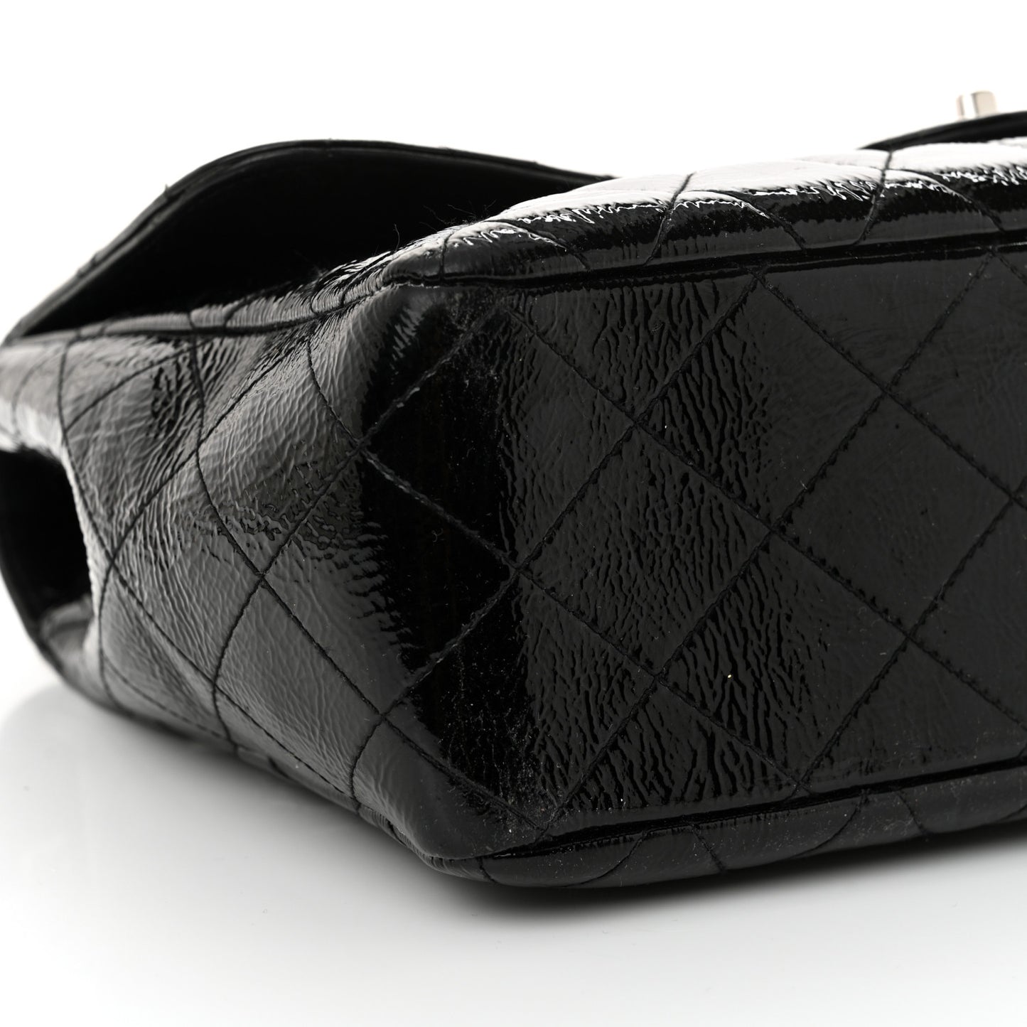 Crinkled Patent Quilted Jumbo Single Flap Black