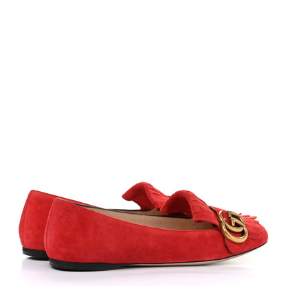 Gucci Kid Scamosciato GG Marmont Fringe Flats 36 Red 4 of 9