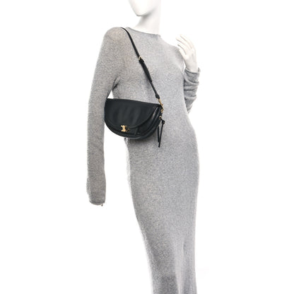 Celine Shiny Lambskin Soft Triomphe Little Half Moon Bag Black 2 of 9