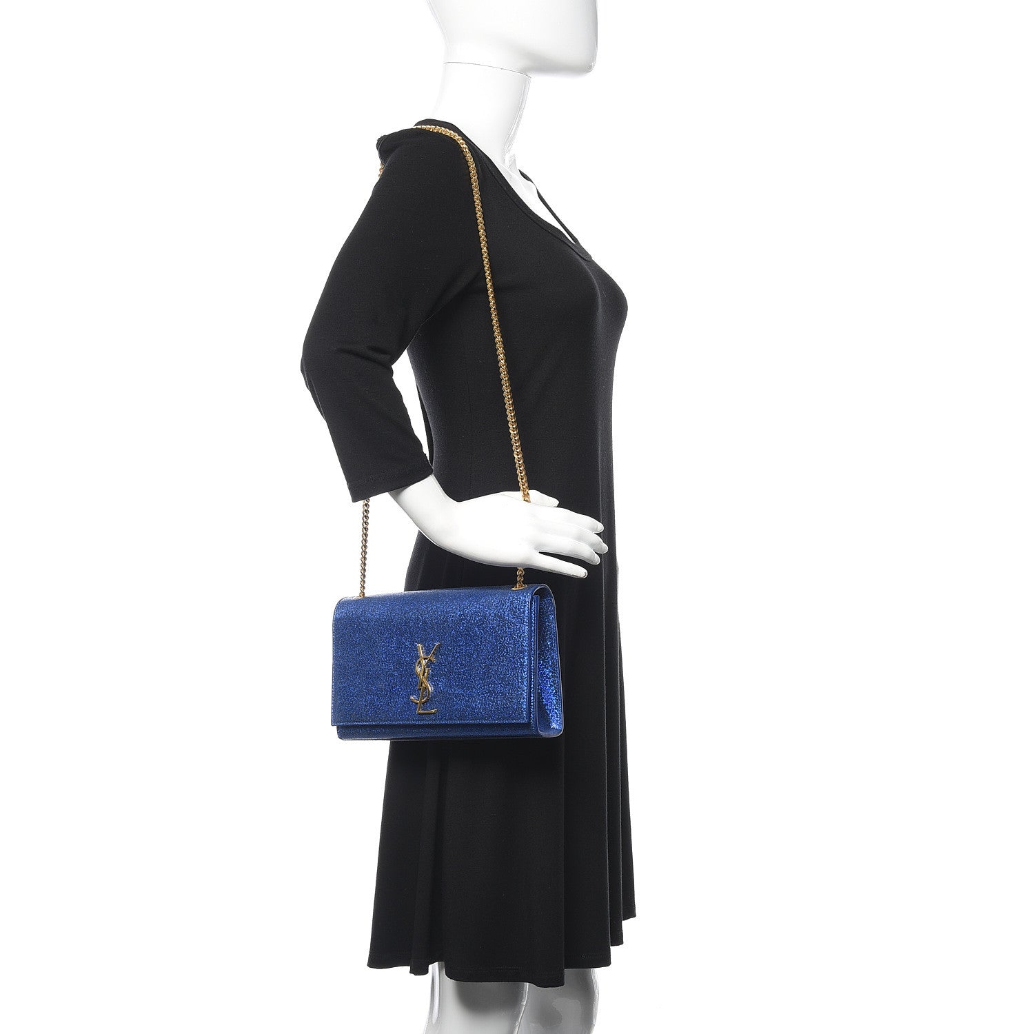 Saint Laurent Metallic Calfskin Medium Classic Monogram Kate Satchel Blue Royal 2 of 9