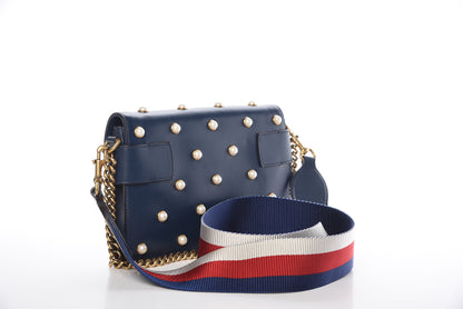 Gucci Nappa Pearl Studded Mini Queen Margaret Broadway Shoulder Bag Blue Agata 3 of 12