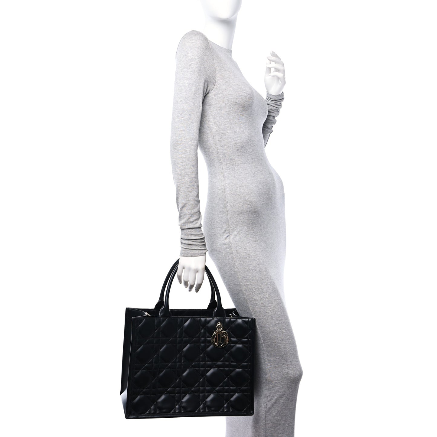 Calfskin Macro Cannage Medium Book Tote Black
