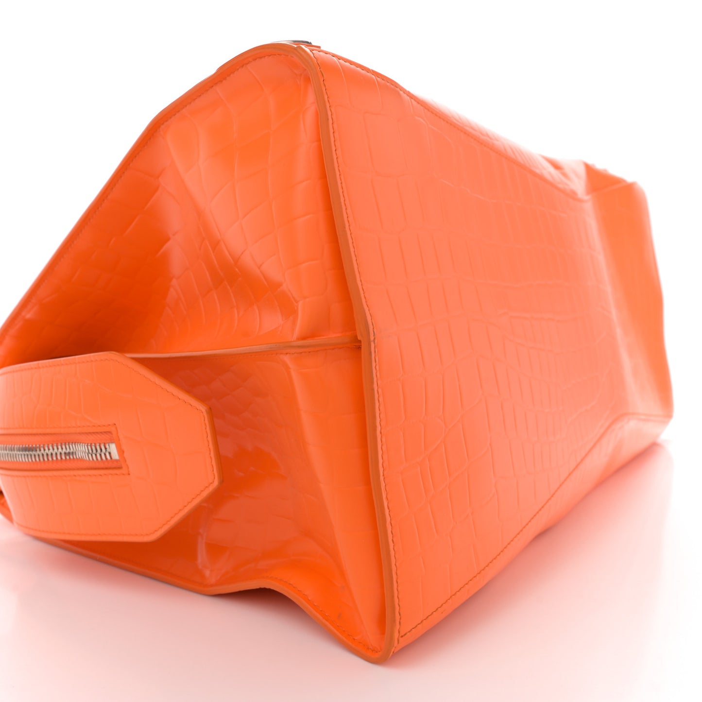 Semi Shiny Calfskin Crocodile Embossed Neo Classic Silver Hardware Large Top Handle Bag Orange