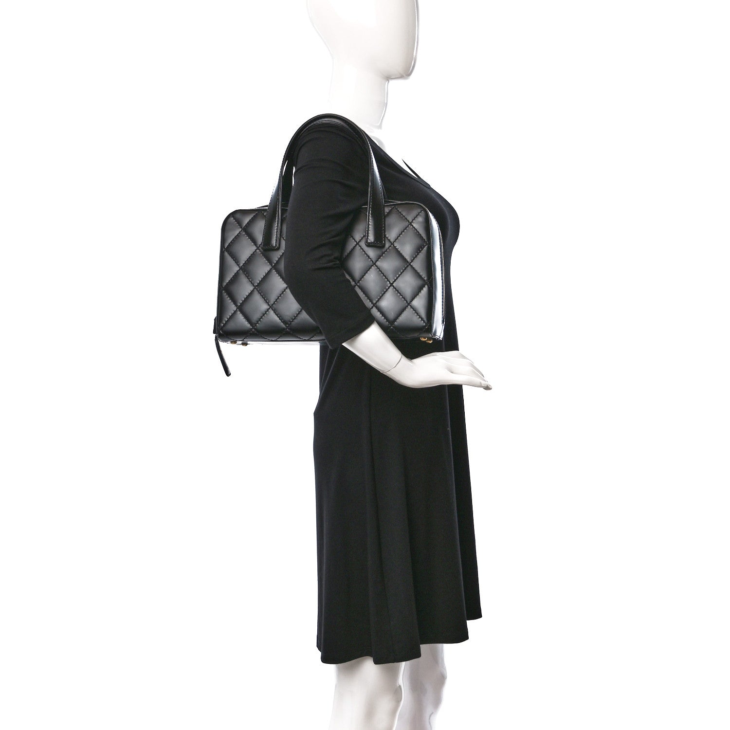 Chanel Calfskin Stitch Surpique Bowler Black 2 of 8