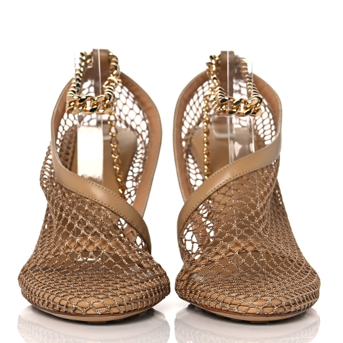 Mesh Nappa Chunky Chain Sandals 39 Beige Pony