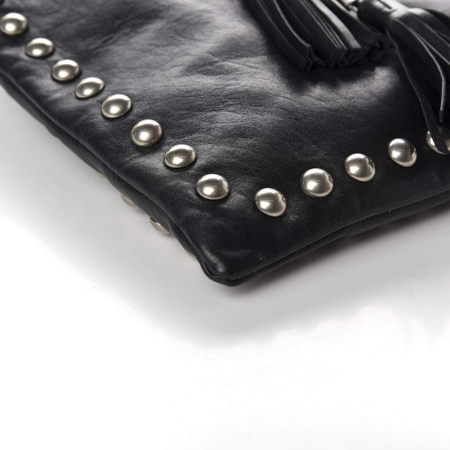 Calfskin Studded Monogram Flat Bucket Black