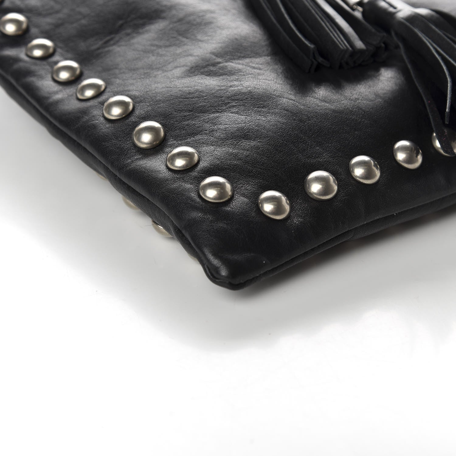Saint Laurent Calfskin Studded Monogram Flat Bucket Black 8 of 9