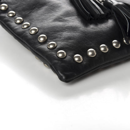 Saint Laurent Calfskin Studded Monogram Flat Bucket Black 8 of 9