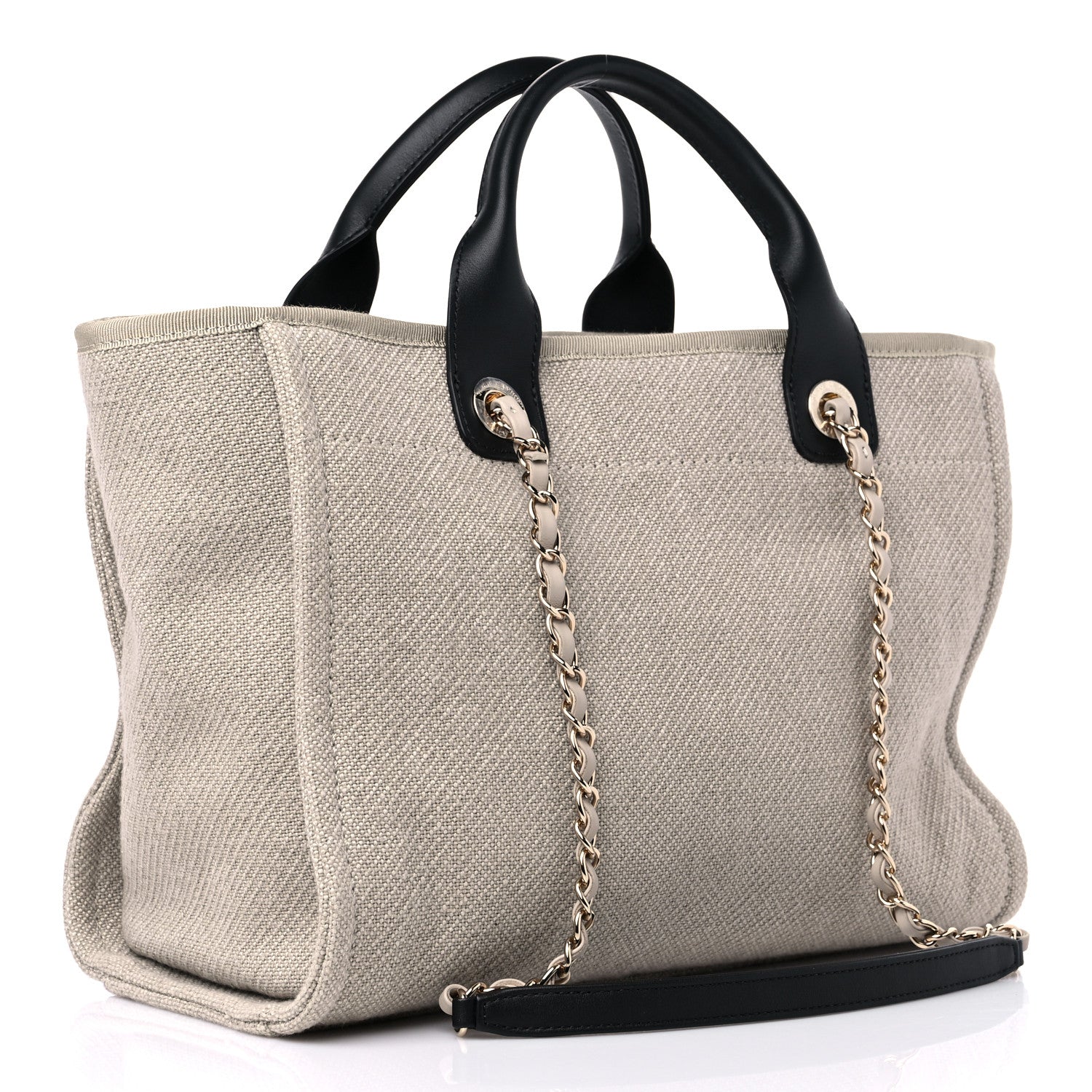 Chanel Mixed Fibers Small Deauville Tote Beige Black 4 of 10
