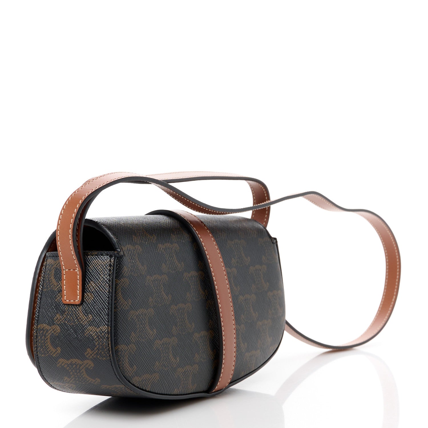 Celine Triomphe Canvas Calfskin Tabou Clutch on Strap Tan 3 of 10