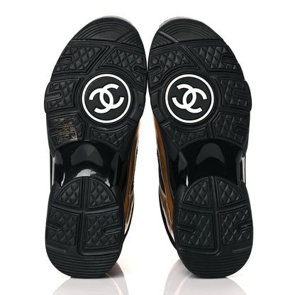 Chanel Satin Lambskin Fabric Tweed CC High Top Sneakers 37.5 Black Gold 6 of 10