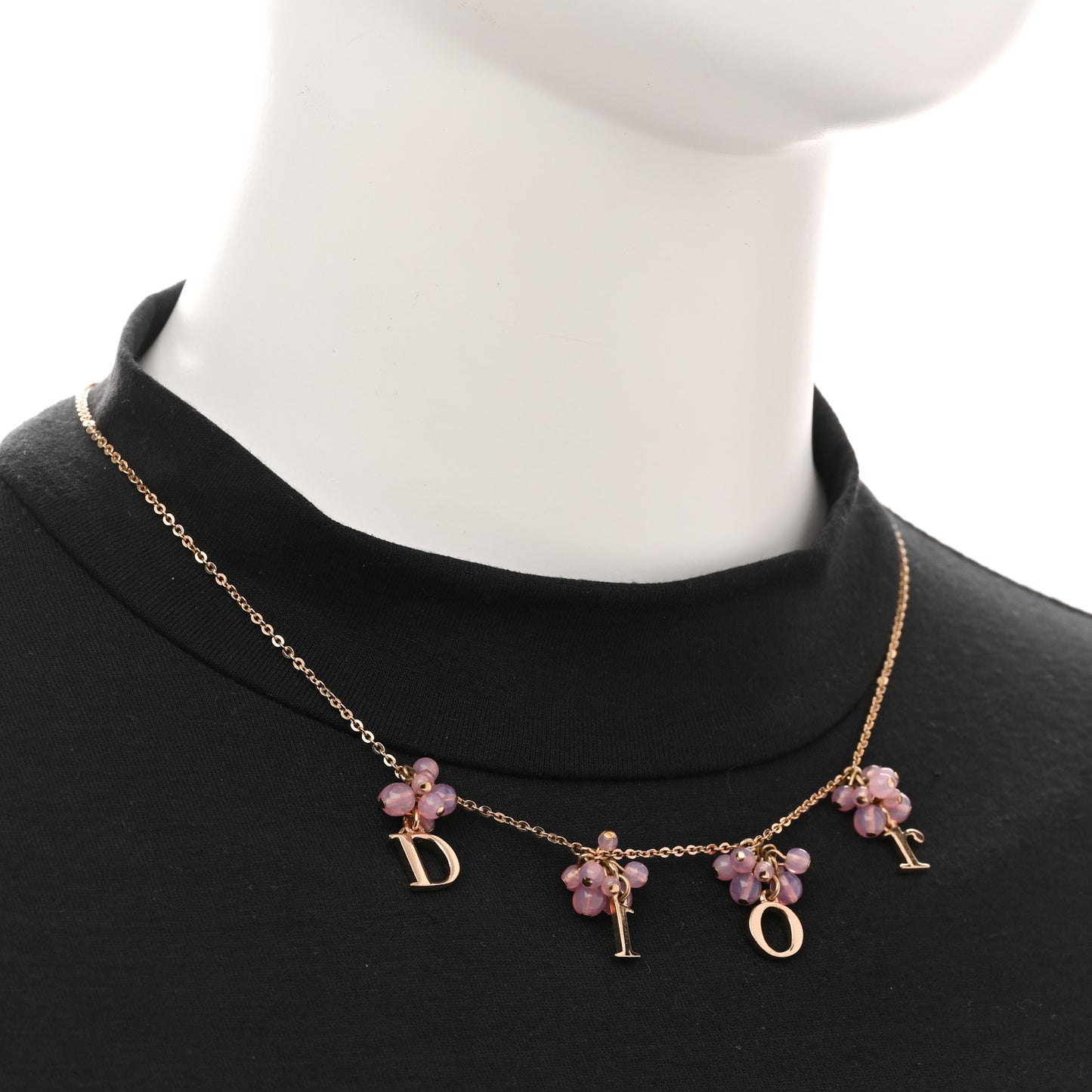 Beaded Logo Charm Necklace Gold Pink
