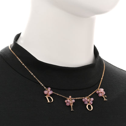 Christian Dior Beaded Logo Charm Necklace Gold Pink 2 of 6