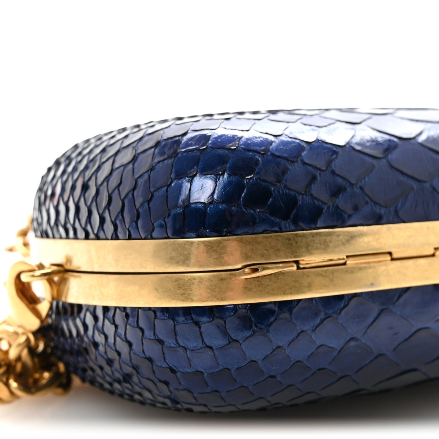 Snakeskin Knuckle Box Clutch Blue
