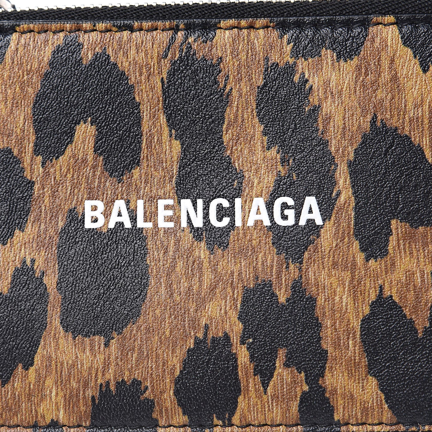 Calfskin Logo Leopard Print Cash Long Coin Card Holder Beige White