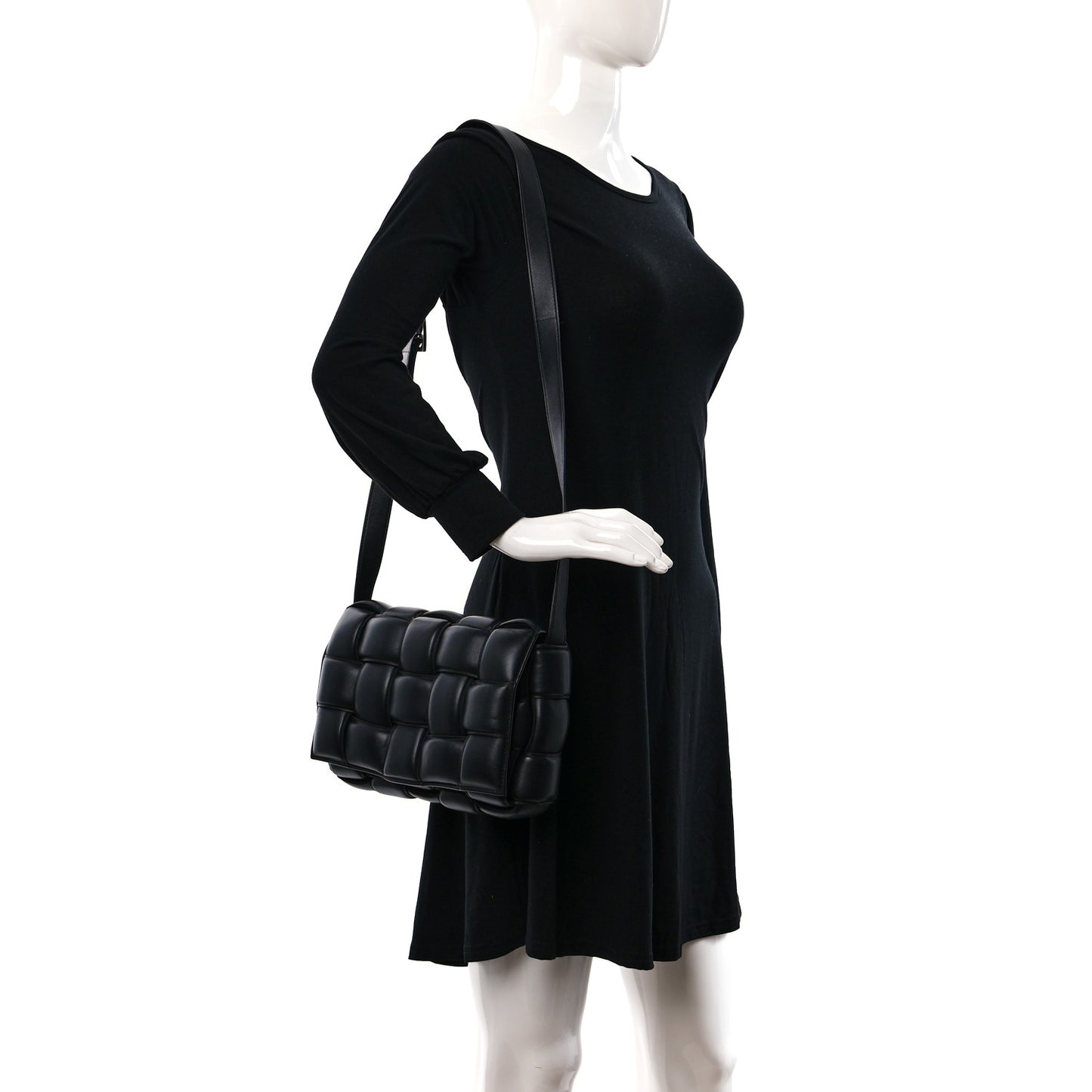 Nappa Maxi Intreccio Padded Cassette Crossbody Bag Black