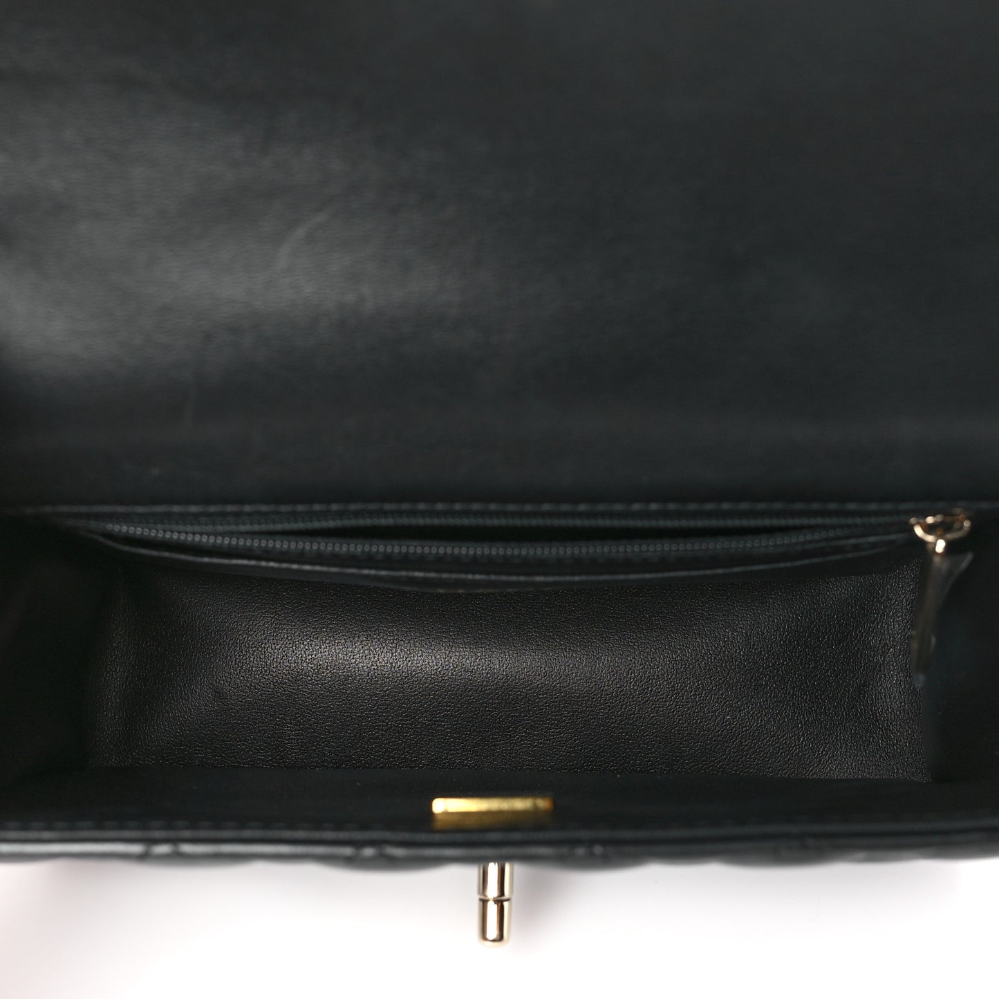 Lambskin Quilted Mini Top Handle Rectangular Flap Black