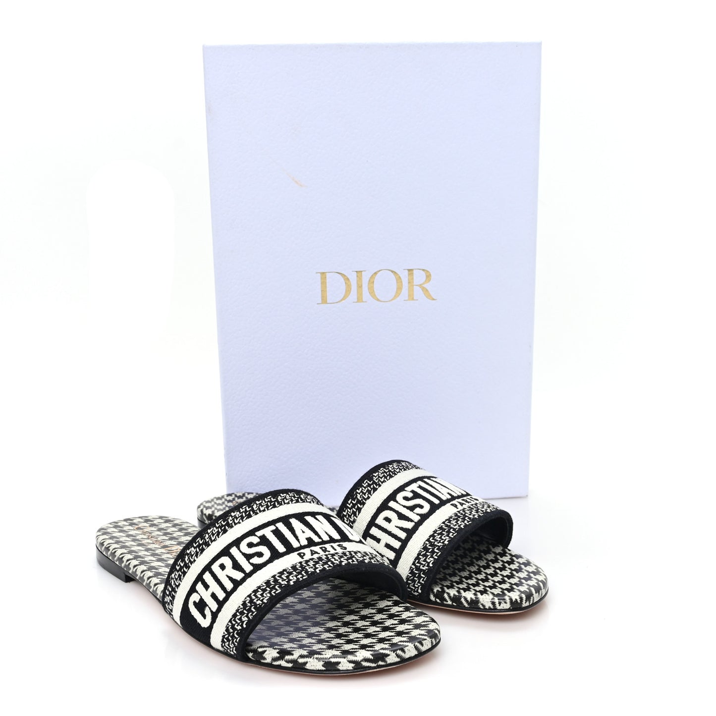Canvas Millefiori Embroidered Dway Flat Slide Sandals 38 Black White