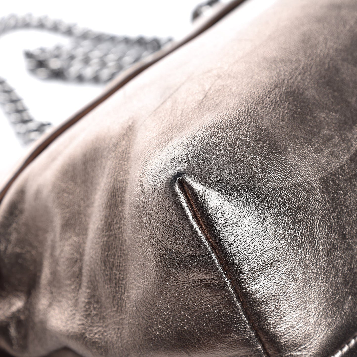 Metallic Calfskin Chain Tote Silver