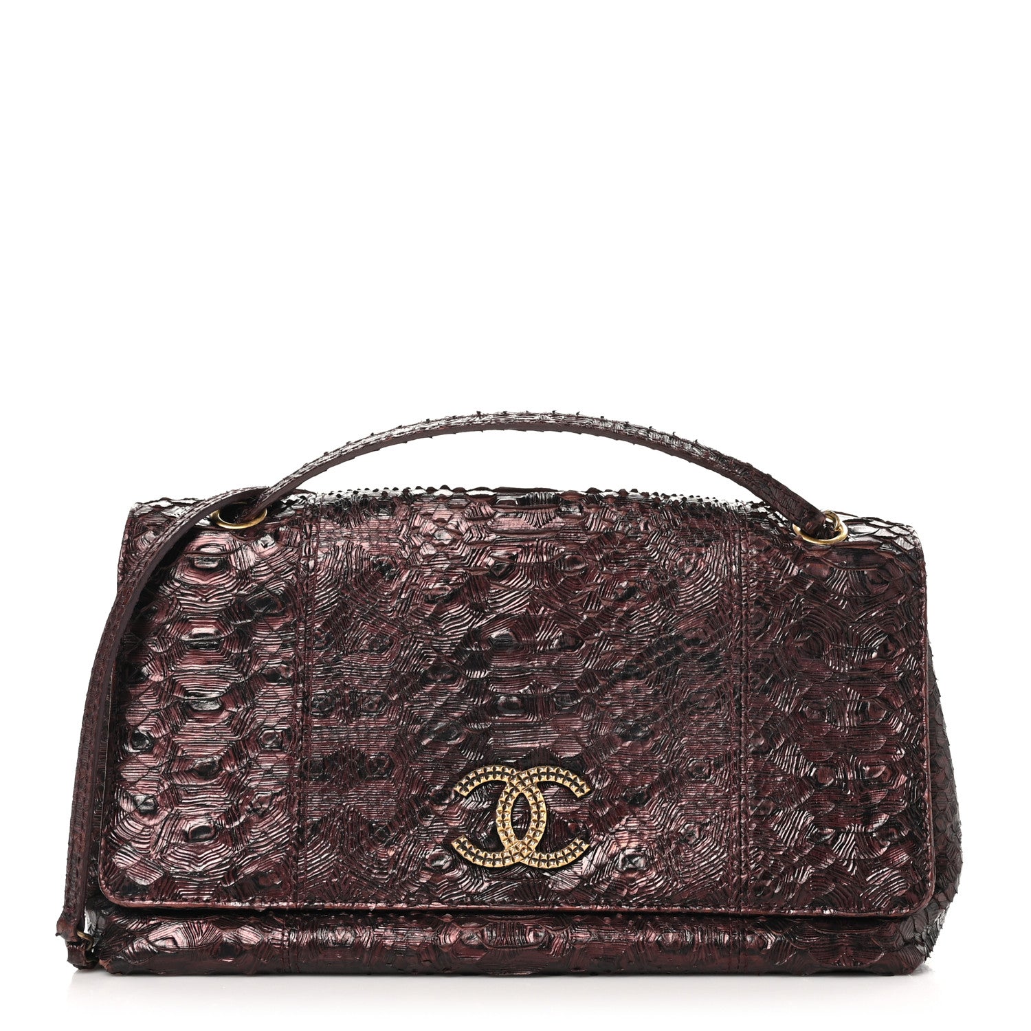 Chanel Metallic Snakeskin Medium Paris-Byzance Flap Burgundy 1 of 10