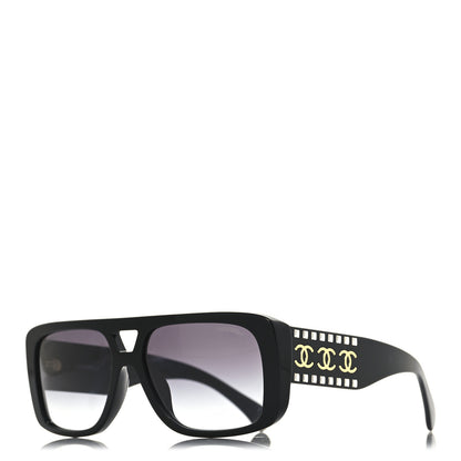 Chanel Acetate Crystal CC Pilot Sunglasses 71666 Black 1 of 7