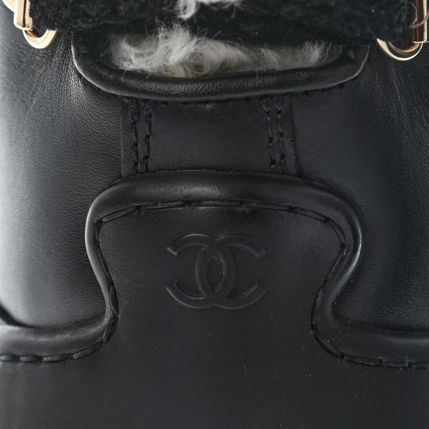 Calfskin Shearling CC Lace Up Boots 41 Black