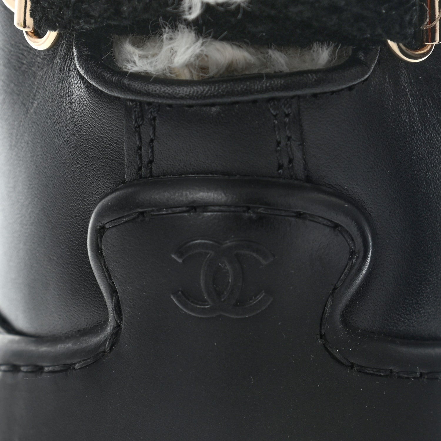 Chanel Calfskin Shearling CC Lace Up Boots 41 Black 6 of 10