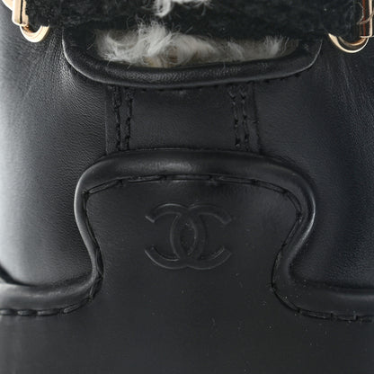 Chanel Calfskin Shearling CC Lace Up Boots 41 Black 6 of 10