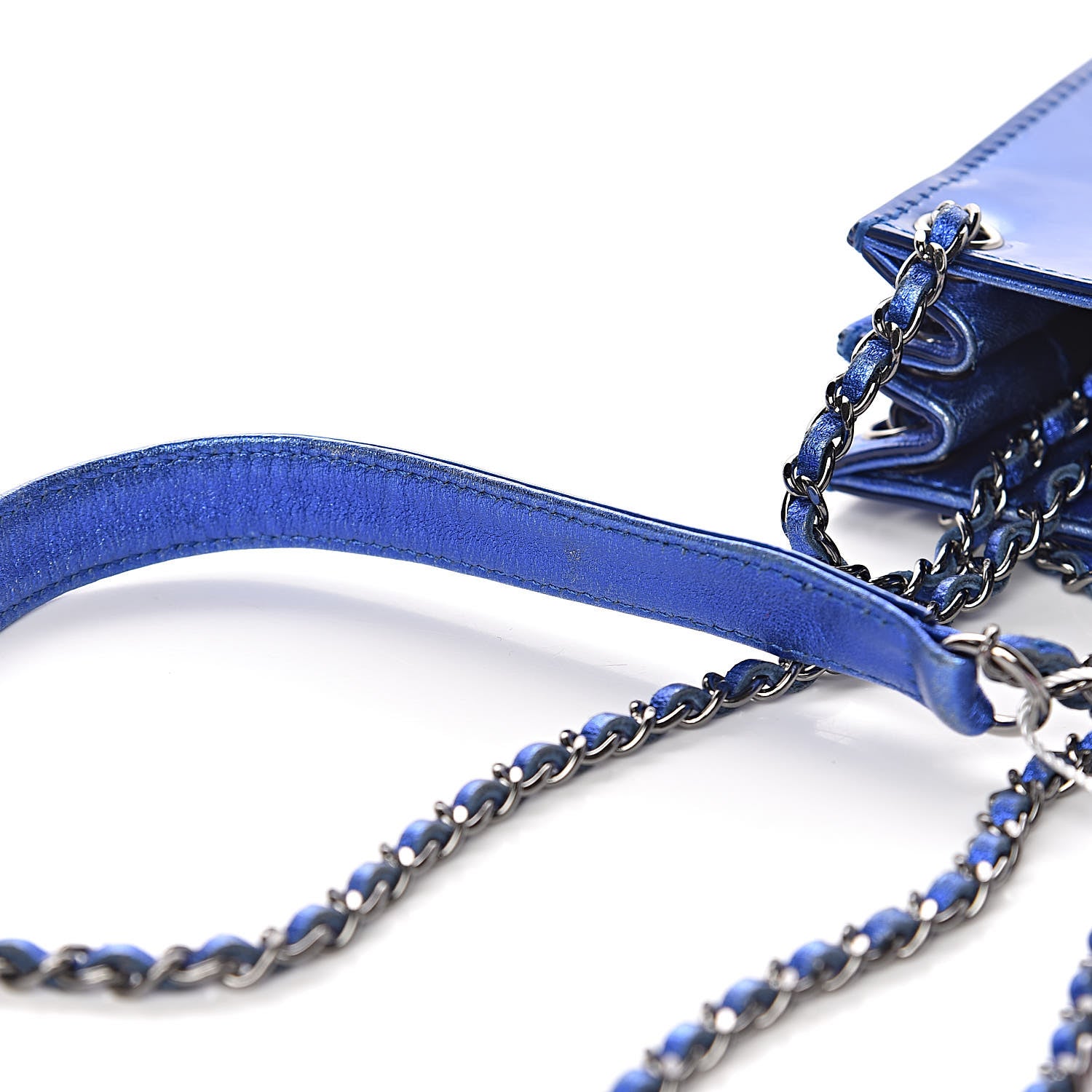 Chanel Metallic Patent Crossbody CC Phone Holder Blue 13 of 13