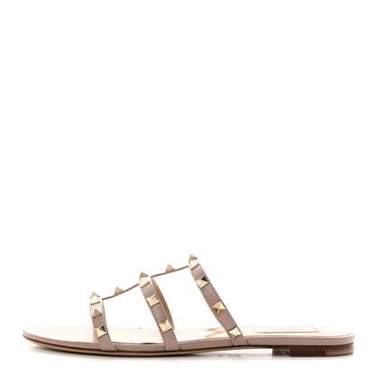 Valentino Garavani Nappa Rockstud Caged Flat Slide Sandals 40 Poudre 1 of 9